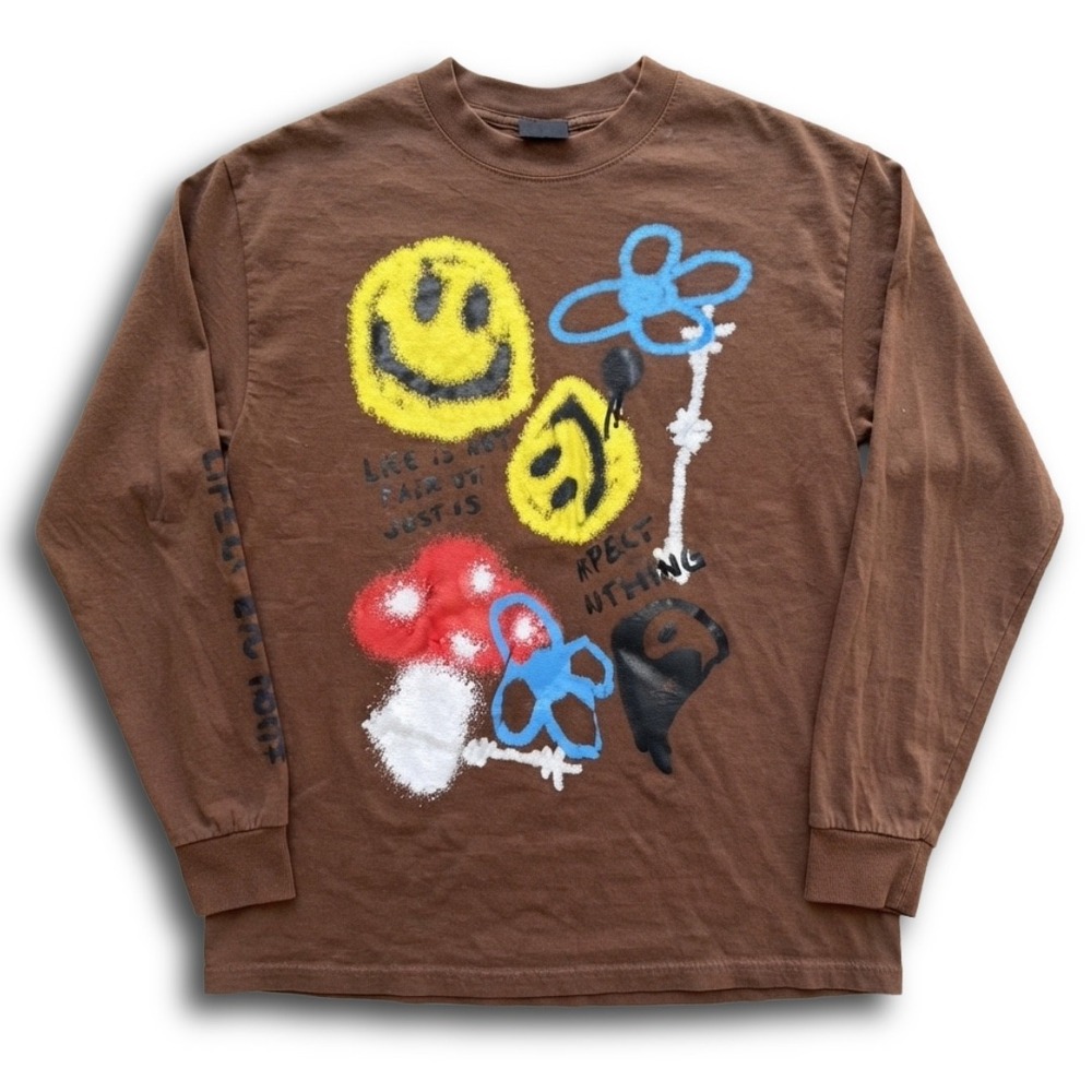 Empyre Brown Graphic Long Sleeve Tee Life Is Not Fair Spray Paint Art Small